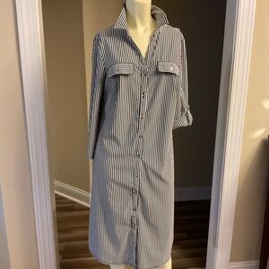 Mlle Gabrielle Black and White Striped Long Sleeve Dress